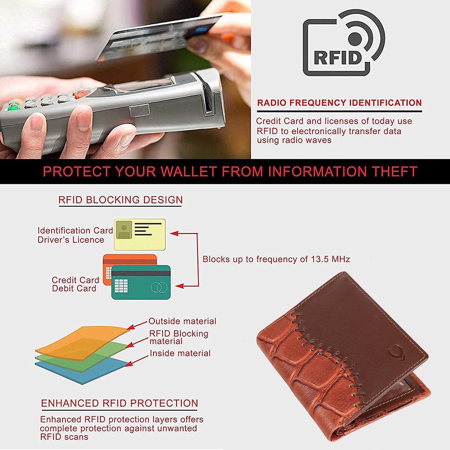 BOSHEK Tan Brown Passport Style Leather Wallet FW242