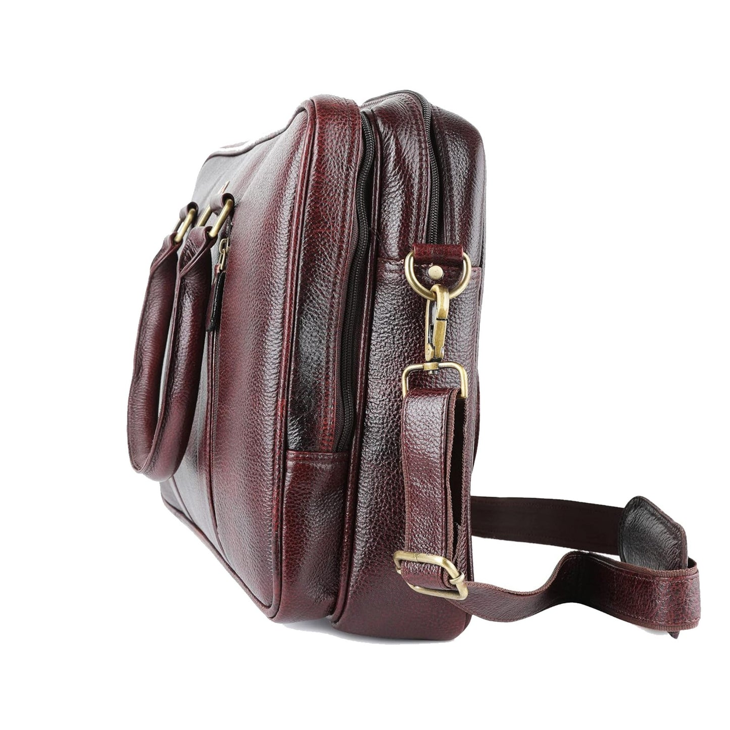 Omax Brown Color Genuine Leather Double Compartment Messenger Laptop Bag LTHR03