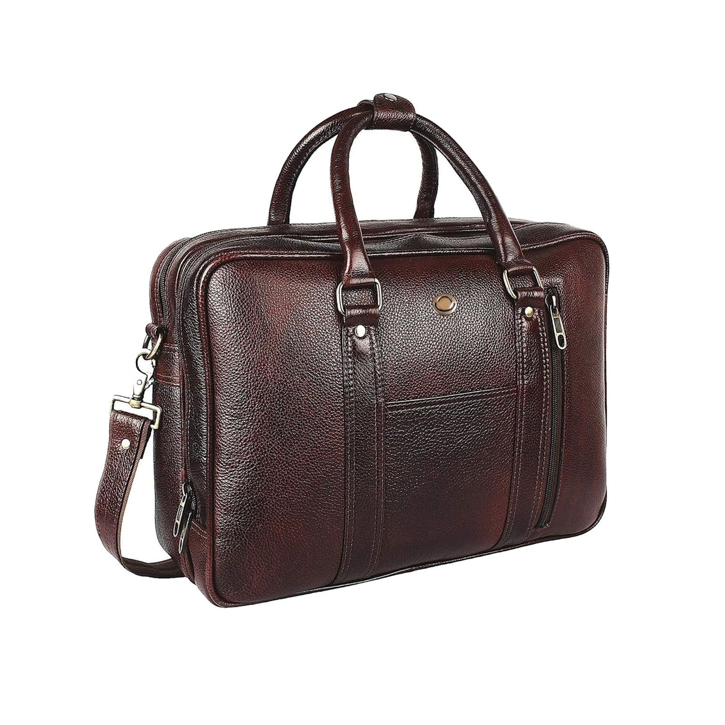 Omax Brown Color Genuine Leather Double Compartment Messenger Laptop Bag LTHR03