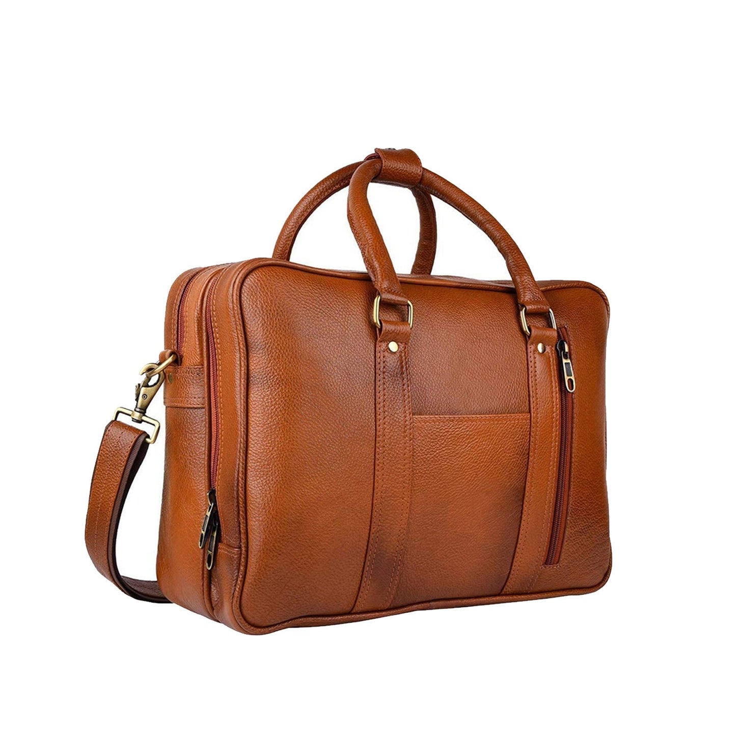 Omax Tan Color Genuine Leather Double Compartment Messenger Laptop Bag LTHR03