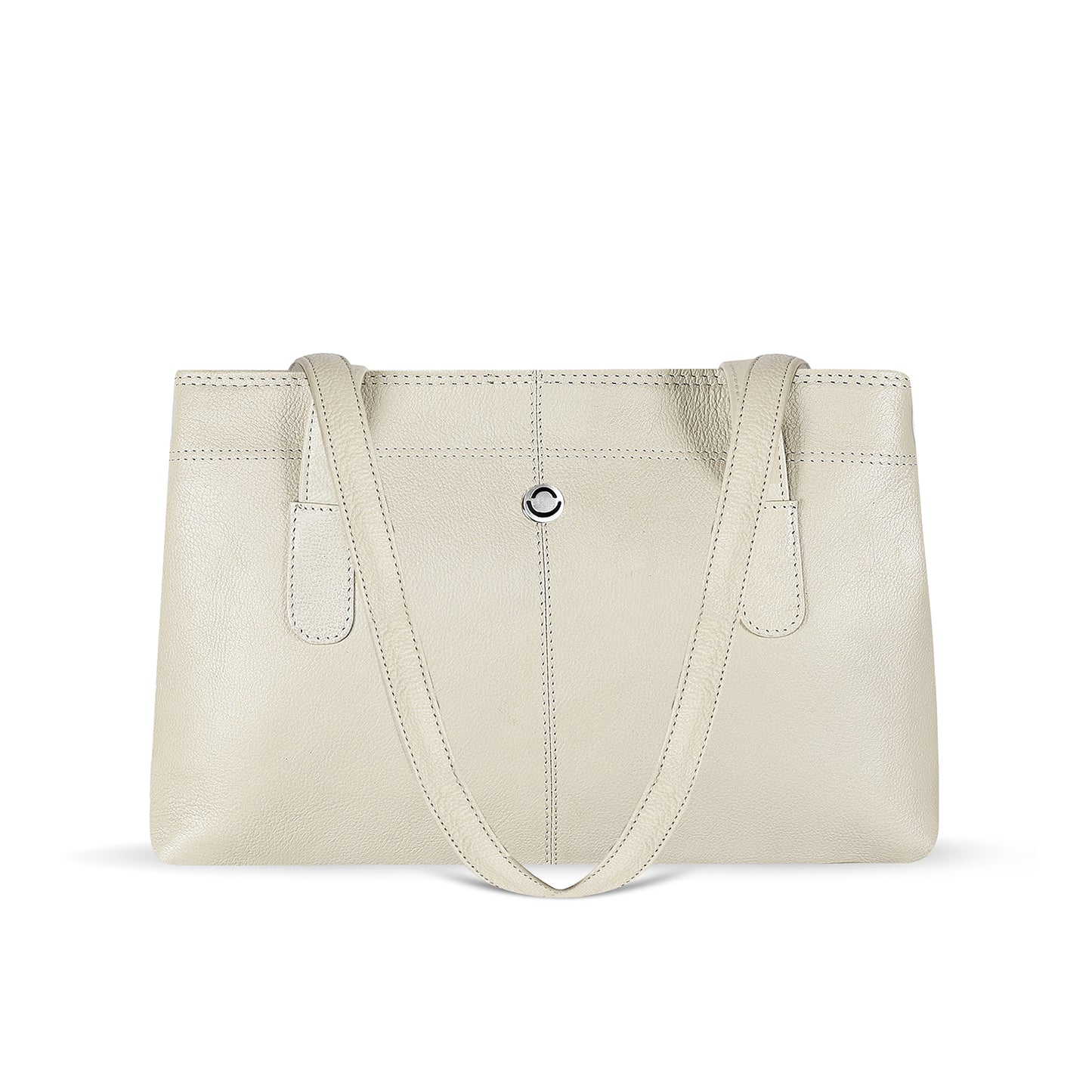 Omax White Genuine Leather Double Compartment Shoulder Handbag for Women LTHRL6