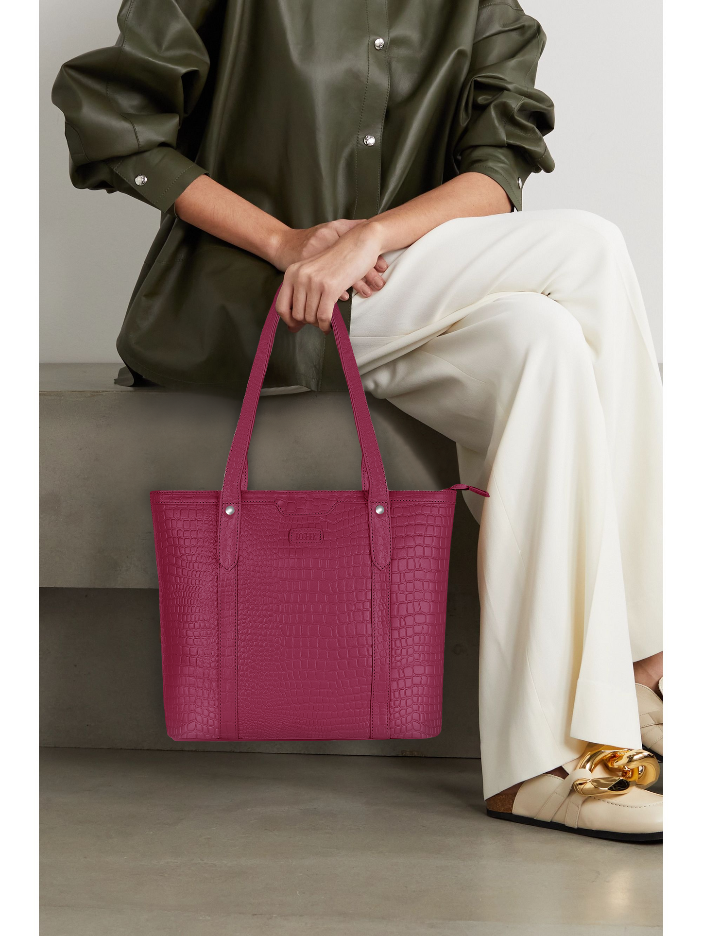 Boshek Maroon Stylish Maroon Real Leather Tote Shoulder Handbag for Women-FL32