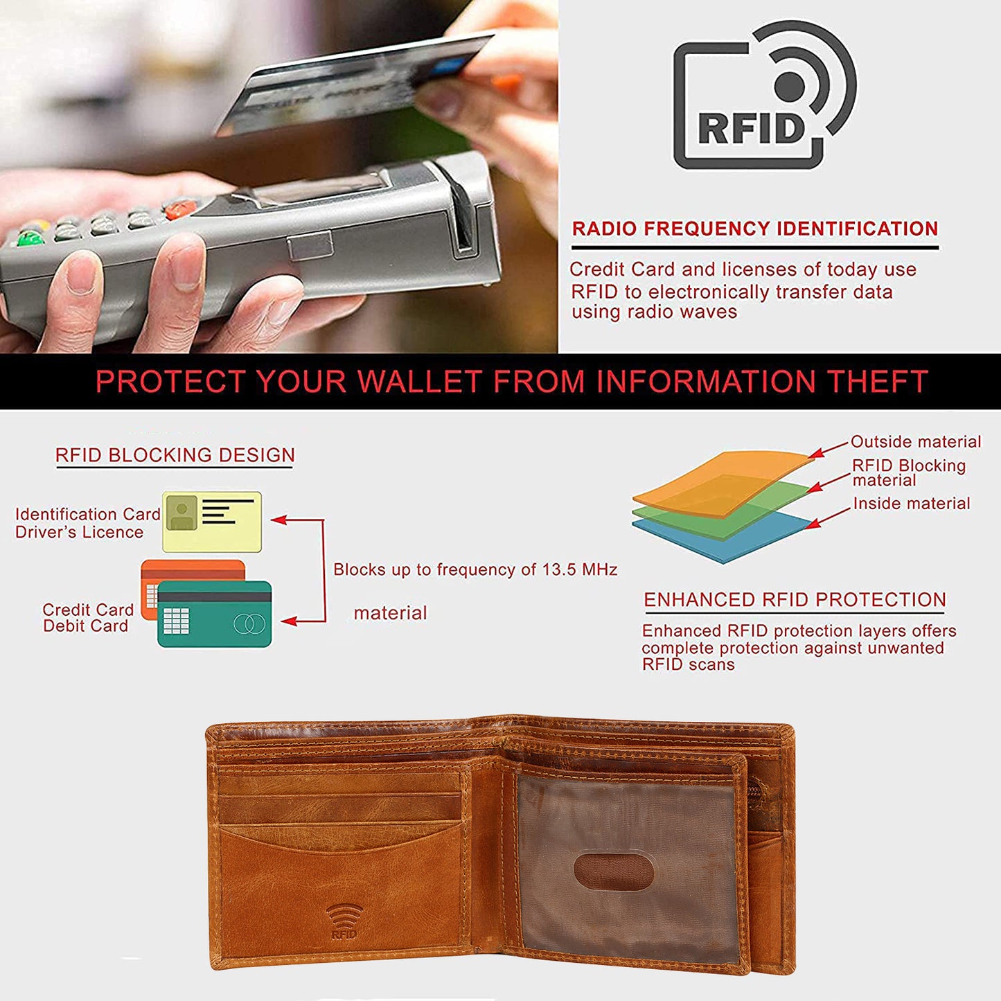 BOSHEK Tan Oil Pull up Sleek Leather Wallet FW241