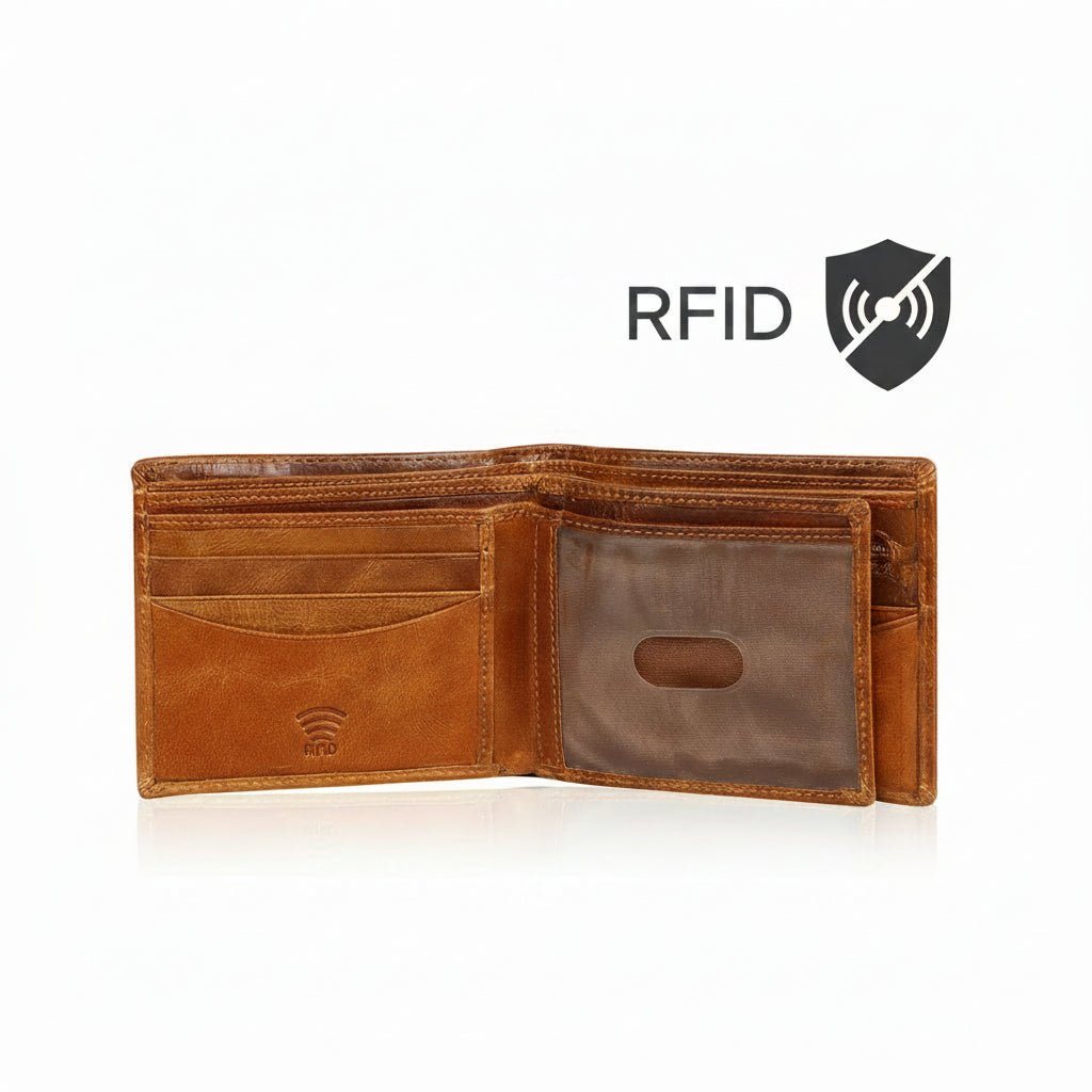 Boshek FW241 Tan Multi-Flap Genuine Leather Wallet for Men | ₹799