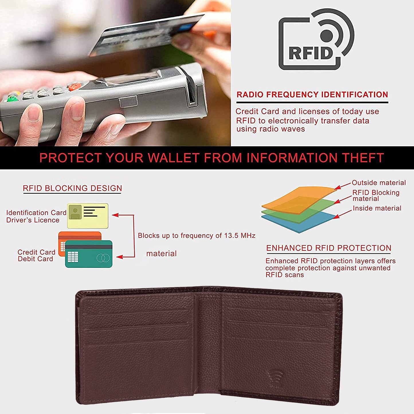 BOSHEK Brown Croco Effect Stylish Slim Genuine Leather Wallet BW30