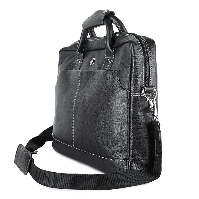 Omax Black Genuine Real Leather Laptop Messenger Bag for Men and Women LTHRMSN58