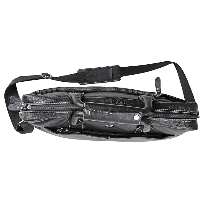 Omax Black Genuine Real Leather Laptop Messenger Bag for Men and Women LTHRMSN58