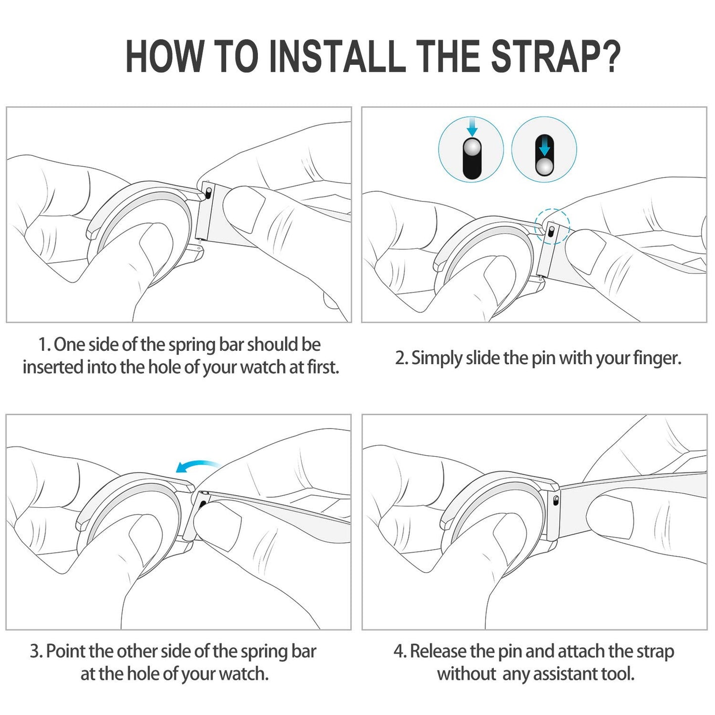 Boshek Blue Color Plain Semi Padded Genuine Leather Watch Strap FS372. Silver buckle Quick Release and Self Changeable-22mm