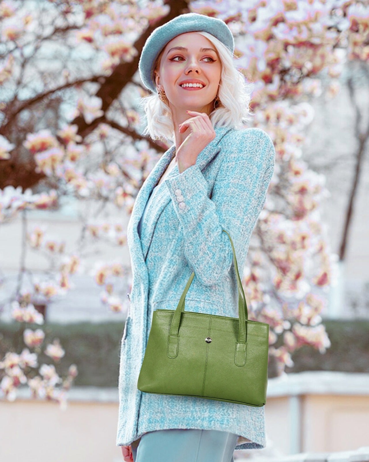 Omax Olive Genuine Leather Double Compartment Shoulder Handbag for Women LTHRL6