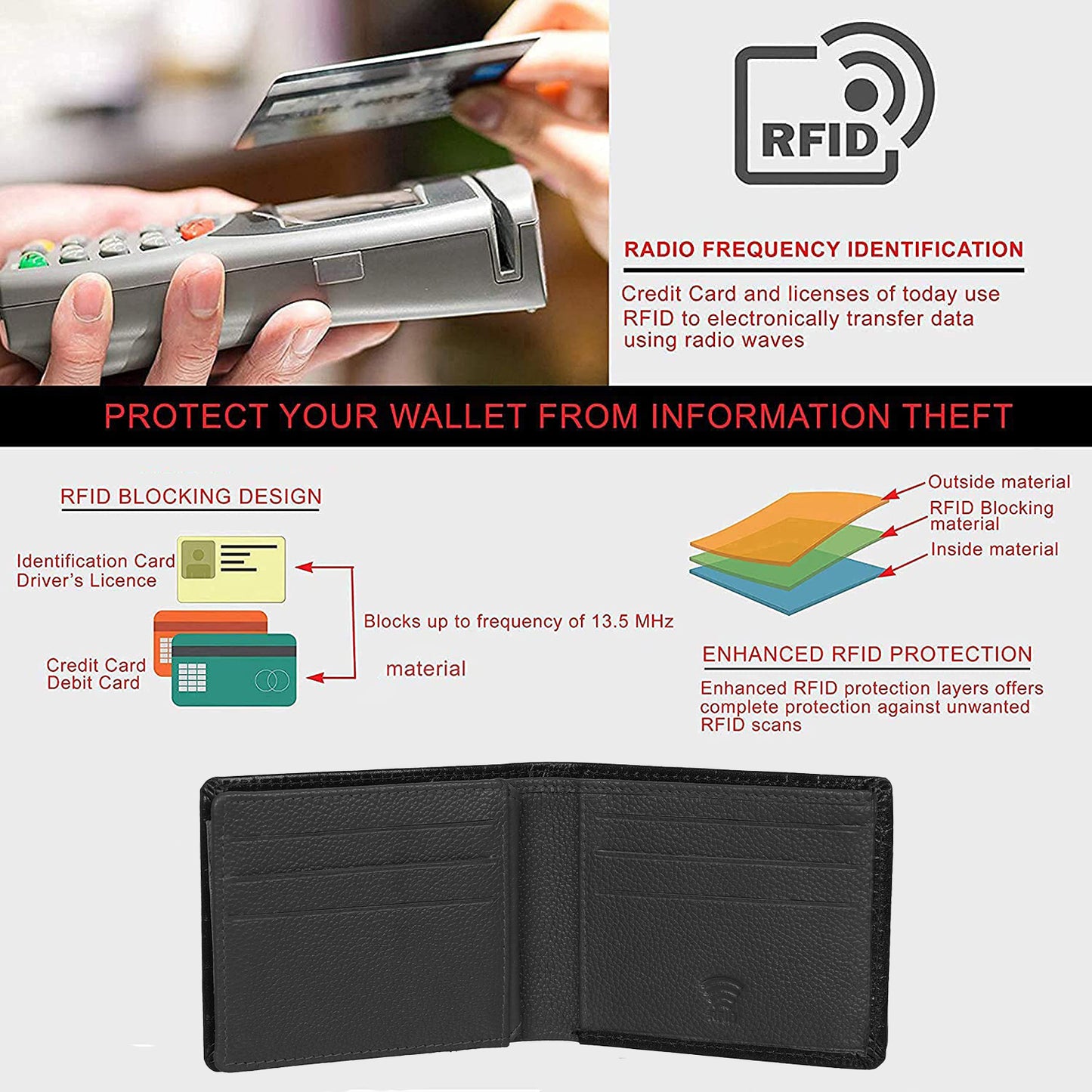 BOSHEK Black Croco Effect Stylish Slim Genuine Leather Mens Wallet BW30