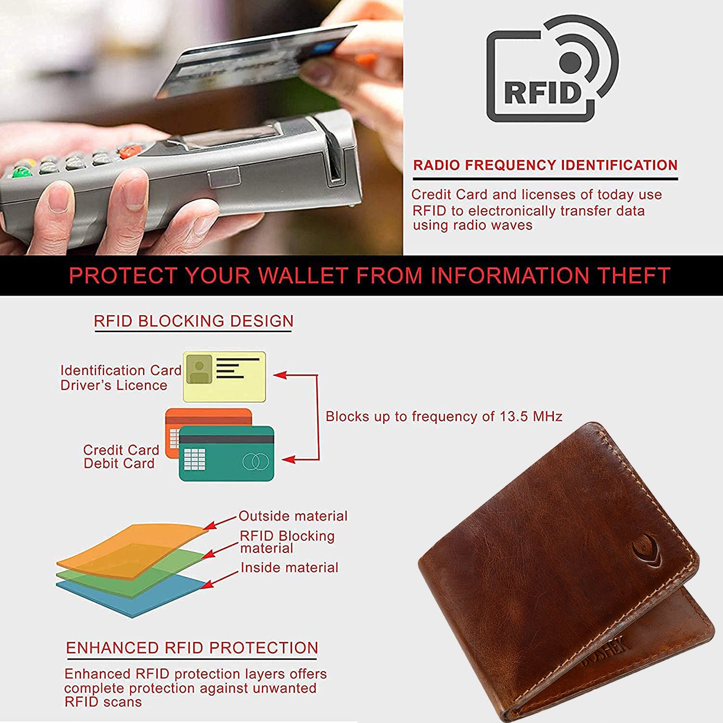 BOSHEK Brown Slim Antique Crunch Leather Wallet -FW246