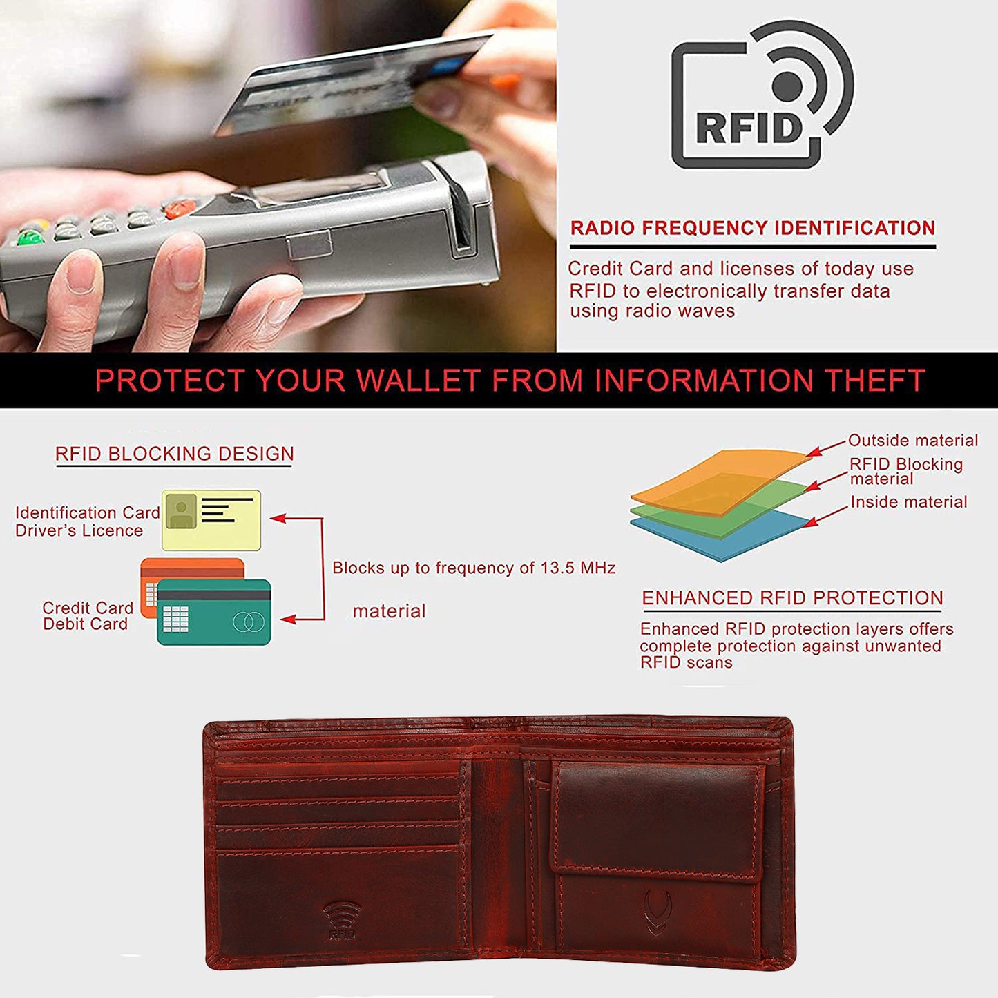 BOSHEK Burgundy Woven Criss Cross Crunch Leather Men's Wallet FW246