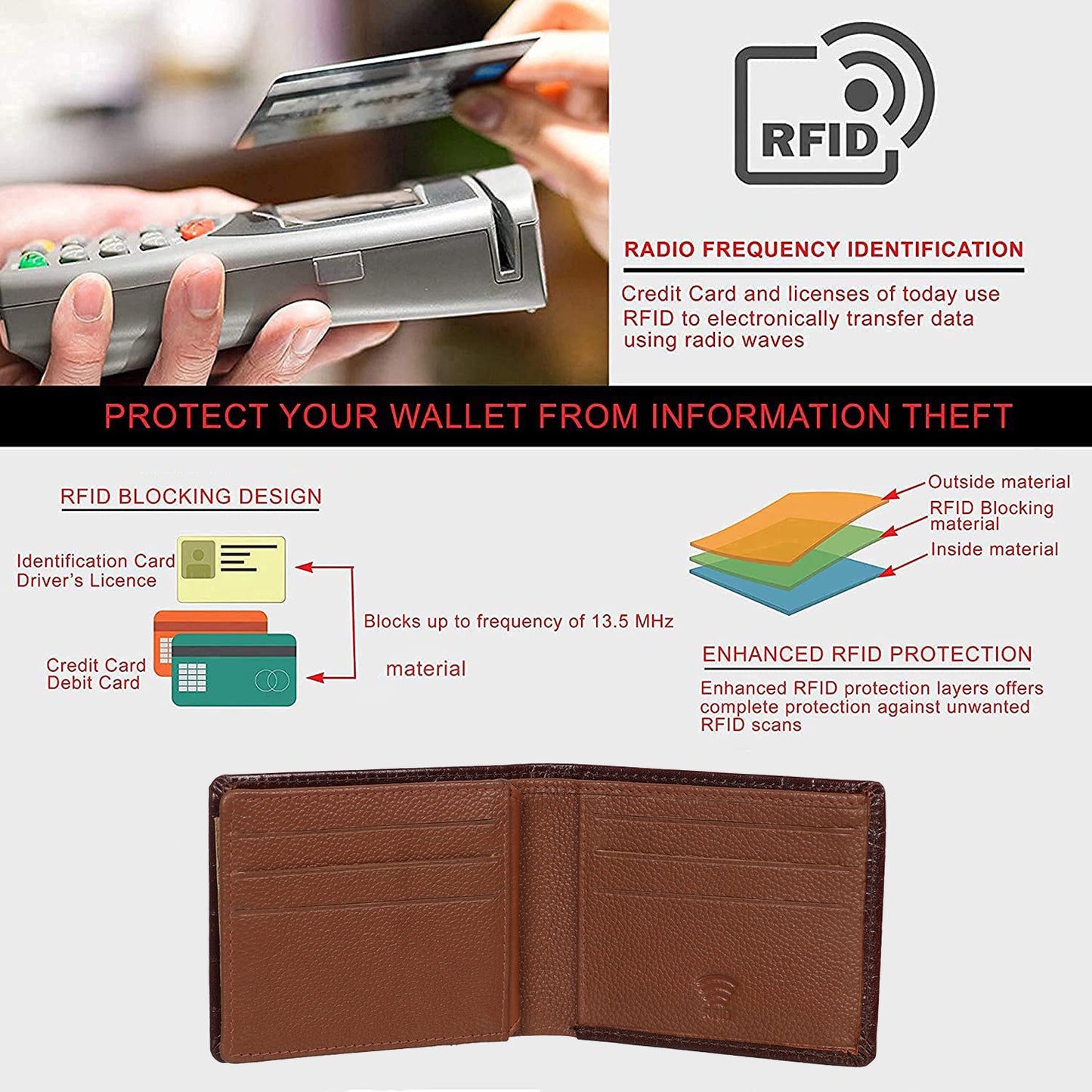 BOSHEK Tan Croco Pattern Stylish Slim Genuine Leather Mens Wallet BW30