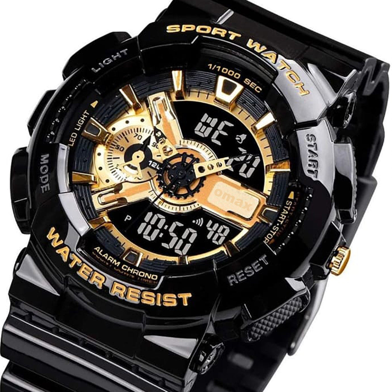 OMAX Analogue and Digital display Black Gold Resin Fiber Case Strap Watch for Men and Women-DS91920P