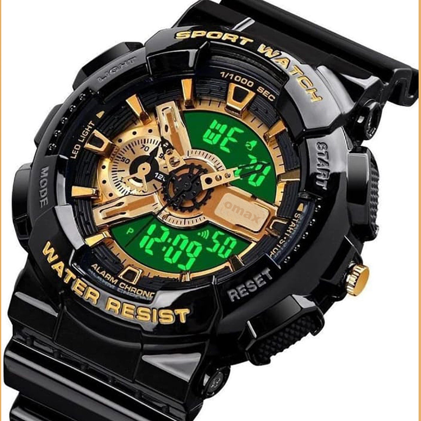 OMAX Analogue and Digital display Black Gold Resin Fiber Case Strap Watch for Men and Women-DS91920P