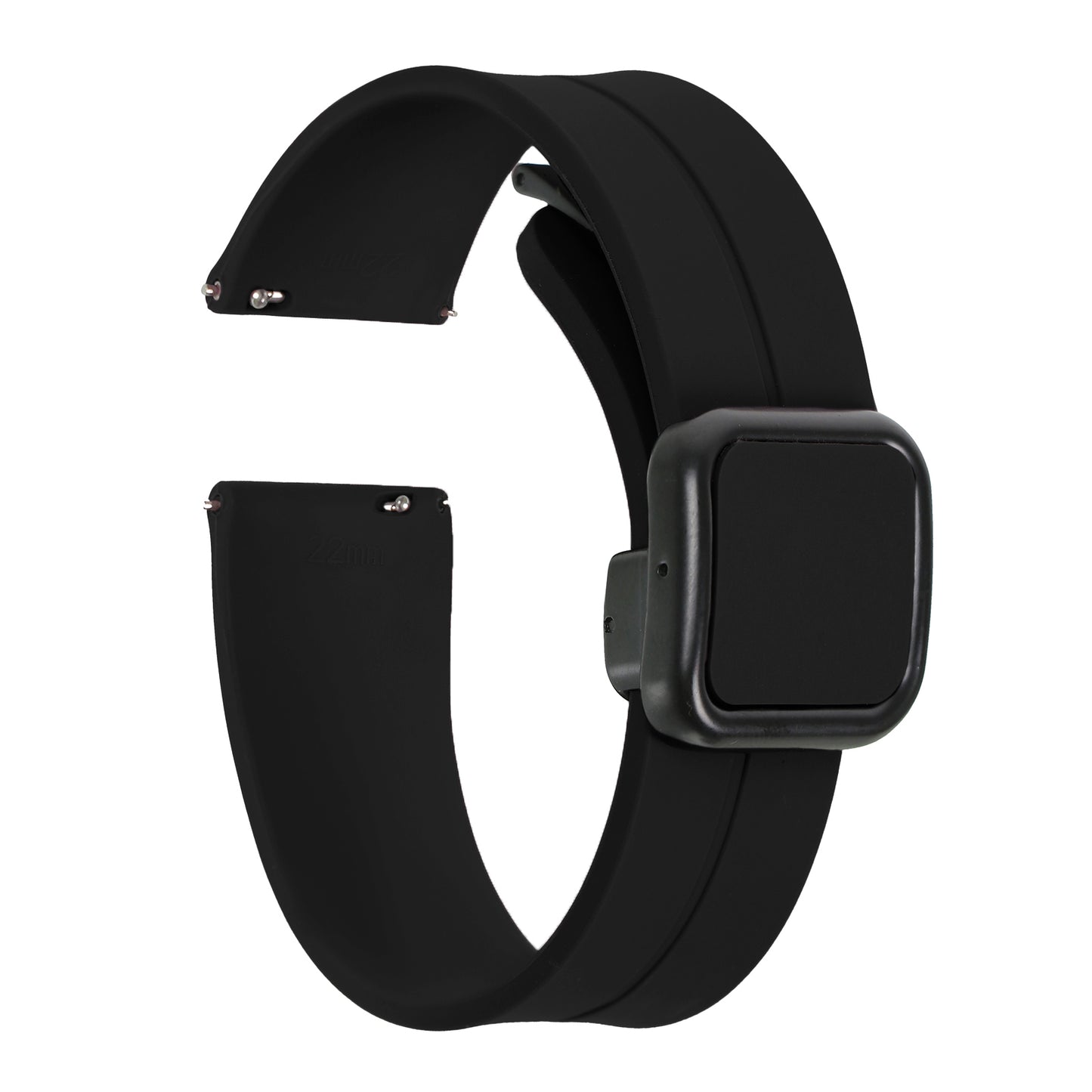 Omax 22 MM Black Magnetic Folding Clasp Silicone Strap Smart Watch Replacement Band Universal Strap Compatible with All Brands Watch FSS10-BK-22-BK