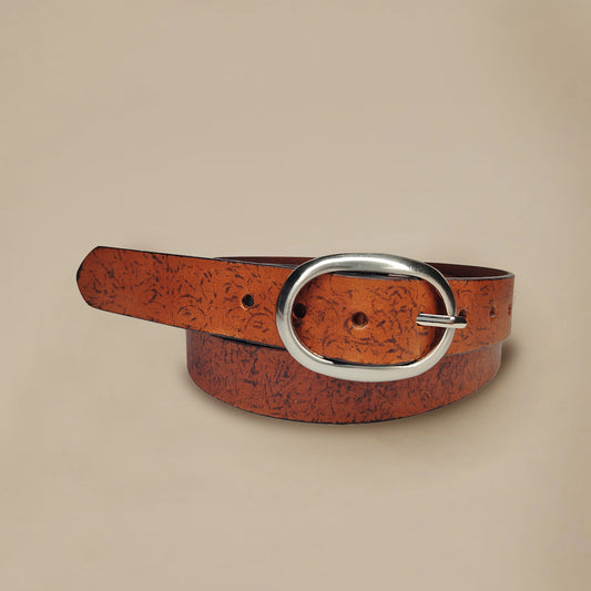 OMAX Tan Textured Printed Genuine Leather Ladies Designer Belt LTWBTL05