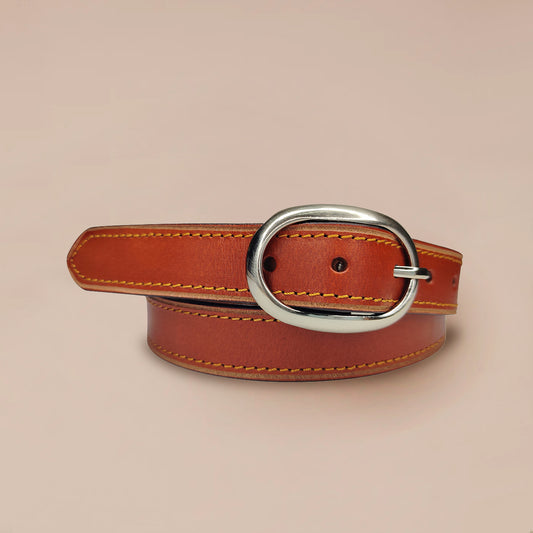 OMAX Tan Designer Contrast Stitched Genuine Leather Ladies Designer Belt LTWBTL08