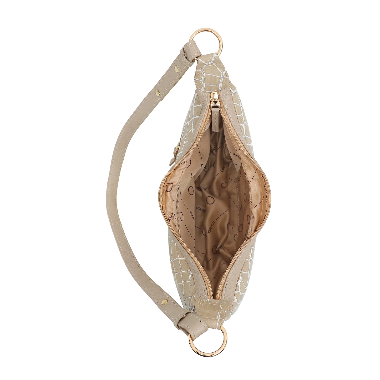 Omax Beige Halfmoon Design Genuine Leather Sling Bag LTHRL5