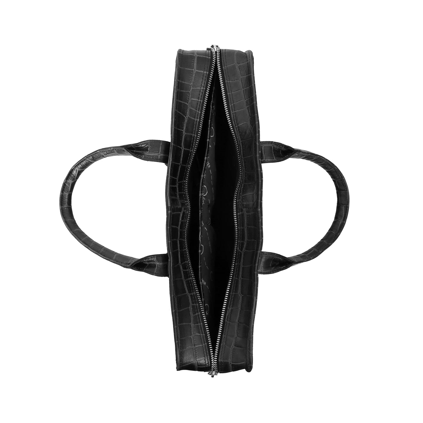 Omax Black Genuine Leather Croco Design with Metal Zipper Laptop Bag for Men and Women