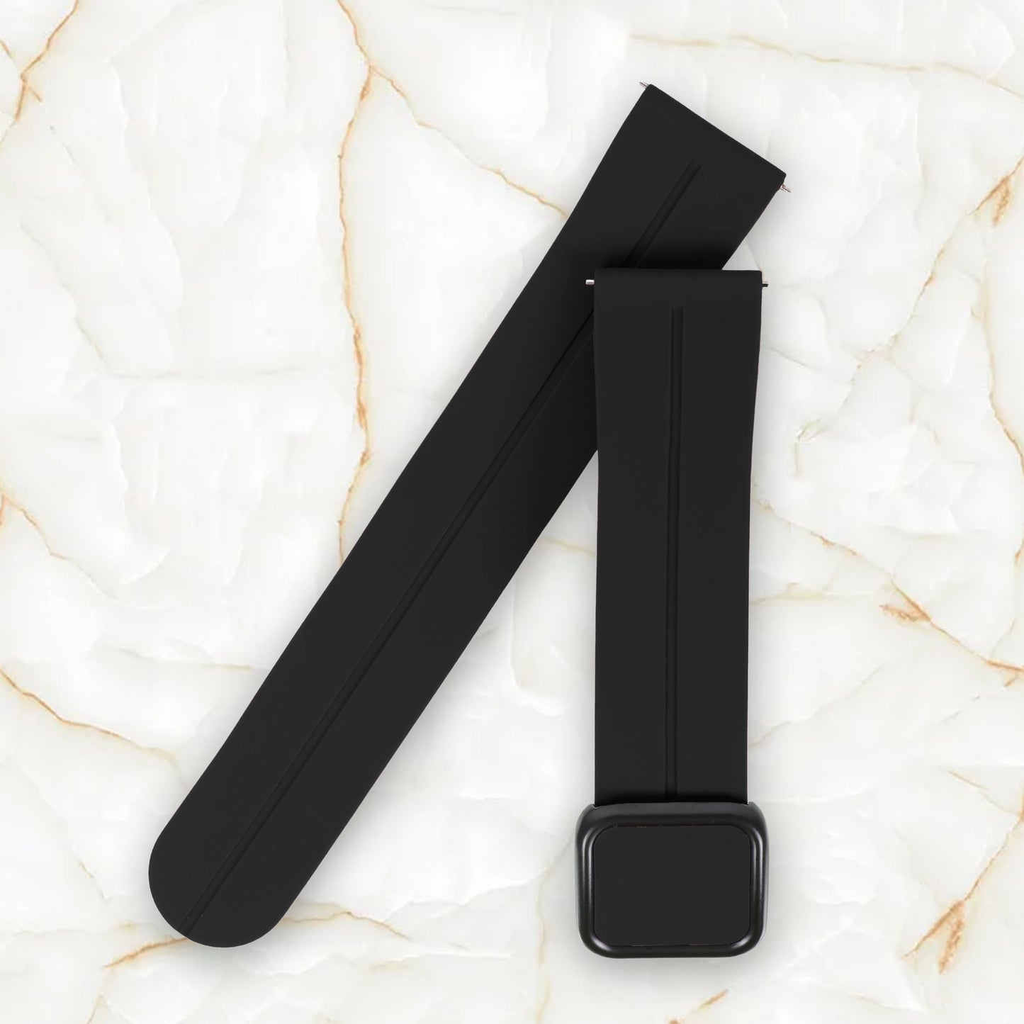 Omax 22 MM Black Magnetic Folding Clasp Silicone Strap Smart Watch Replacement Band Universal Strap Compatible with All Brands Watch FSS10-BK-22-BK