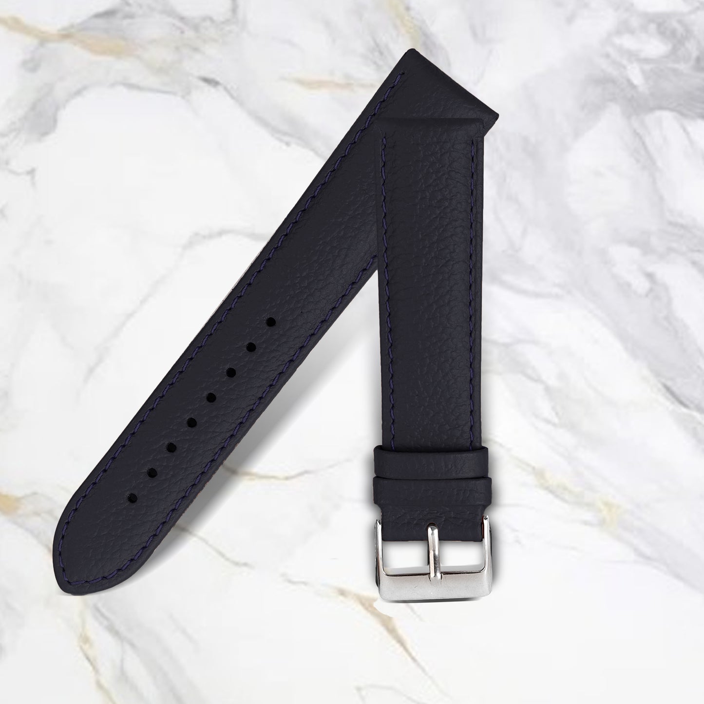 Boshek Blue Genuine Leather, Silver Buckle Watch Strap for Quick Release and Self Changeable FS373-BL-22-S
