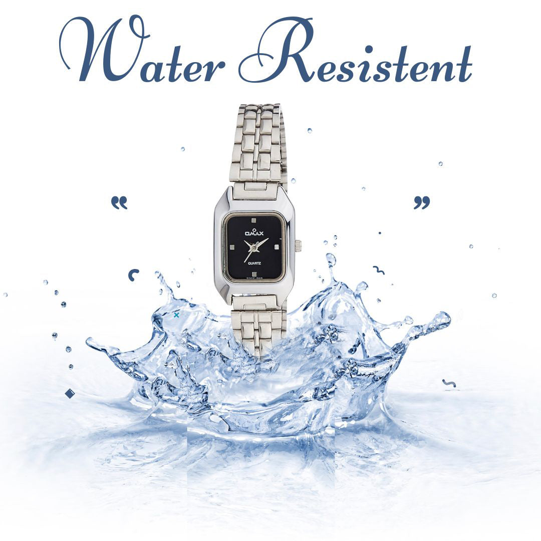 Omax Analog Black Rectangle Dial Stainless Steel Bracelet Style Strap Watch for Women BLS214V002