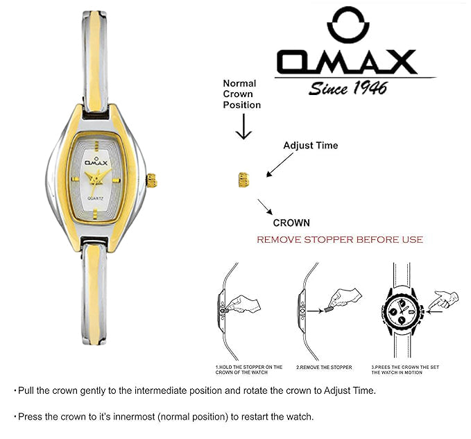 Omax Analog Golden Rectangle Dial With Stainless Steel Gold Silver Brecelete Style Strap Watch for Women BLS203A003