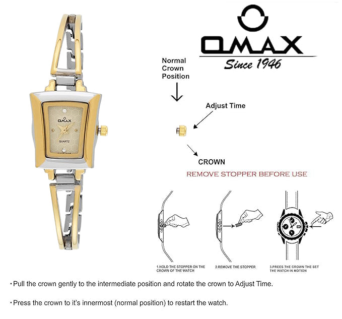 Omax Analog Golden Rectangle Dial With Stainless Steel Gold Silver Brecelete Style Strap Watch for Women BLS204A001