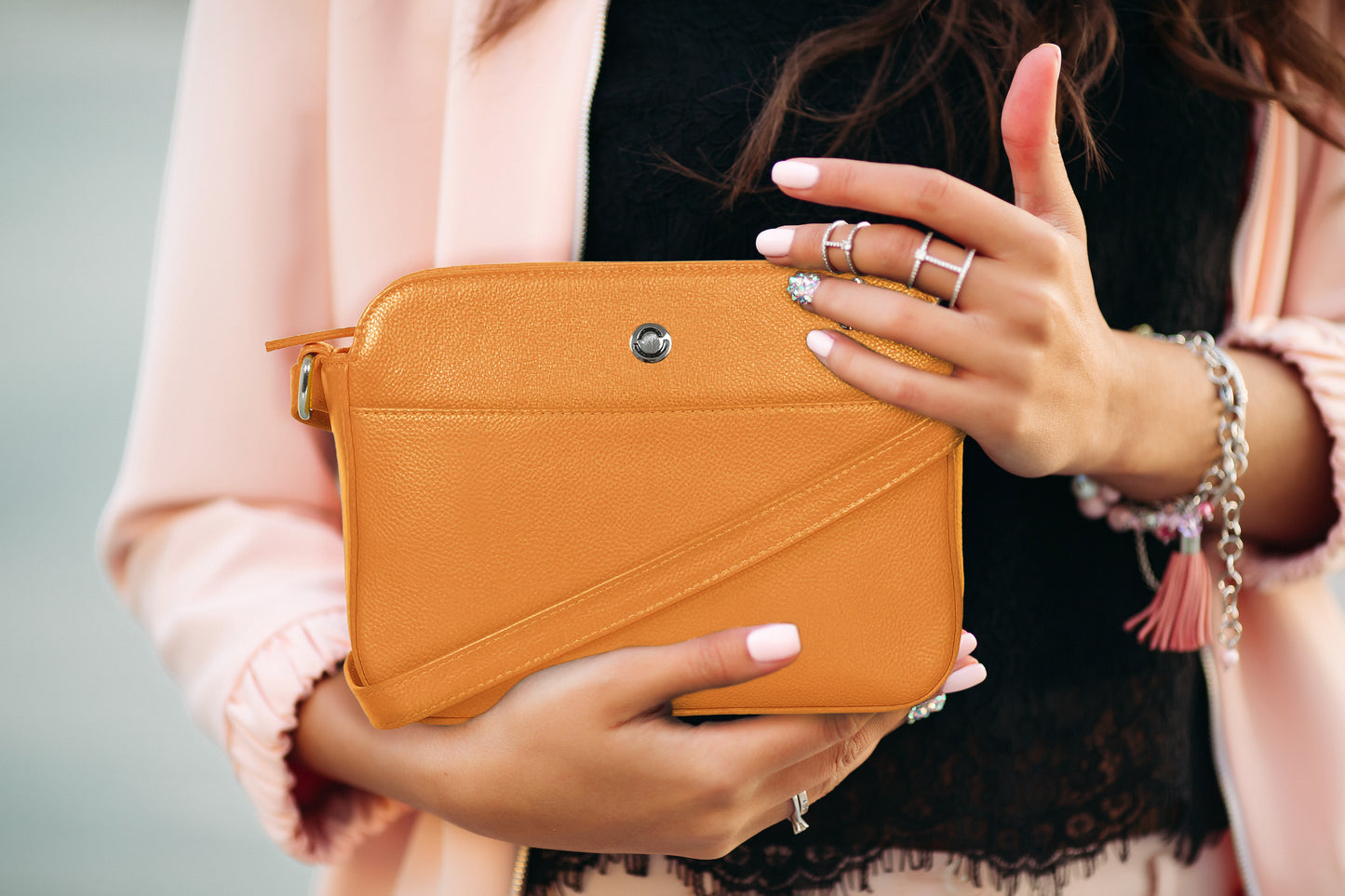 Omax Orange Color Genuine Leather Mini Satchel Handbag for Women FL21