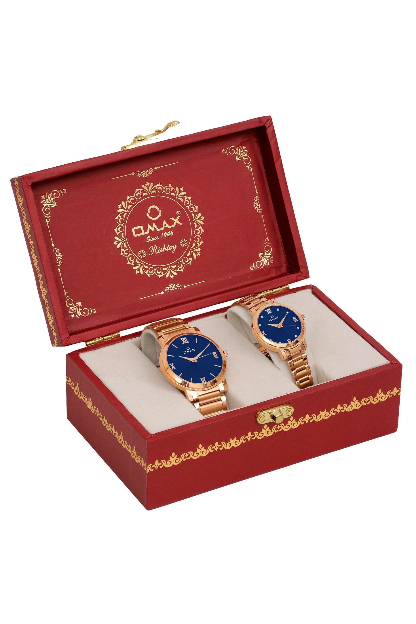 OMAX Analog Blue Dial with Rosegold Stainless Steel Strap Watch Pair for Couple -CPL03
