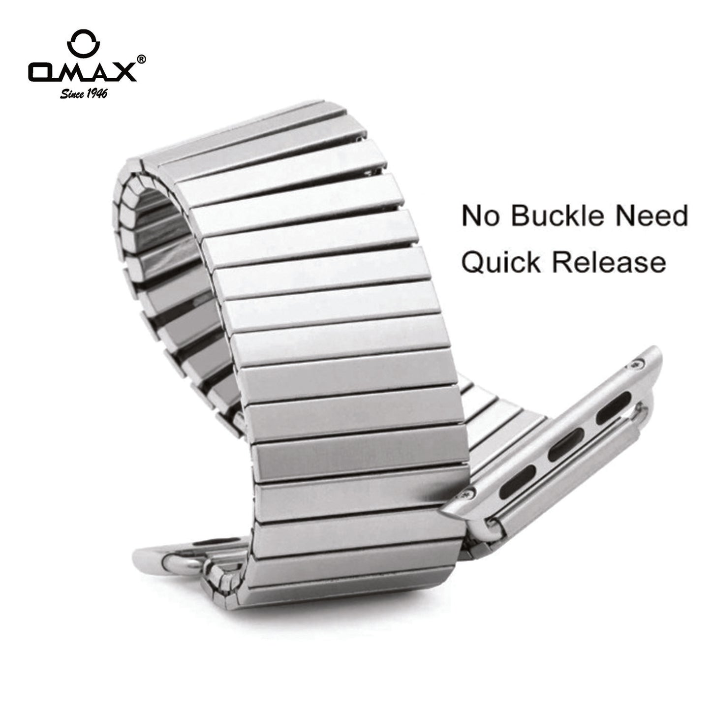 OMAX Stainless Steel Stretchable Elastic Solo Metal Chain Strap Band 49mm / 46mm / 45mm / 44mm Compatible with i Watch Ultra Series 10 9 8 7 6 5 SE 4 Silver Strap-FMS121