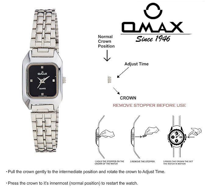 Omax Analog Black Rectangle Dial Stainless Steel Bracelet Style Strap Watch for Women BLS214V002