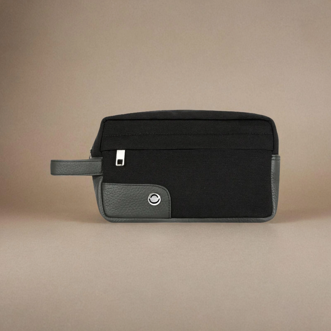 OMAX Genuine Leather & Canvas Toiletry Bag
