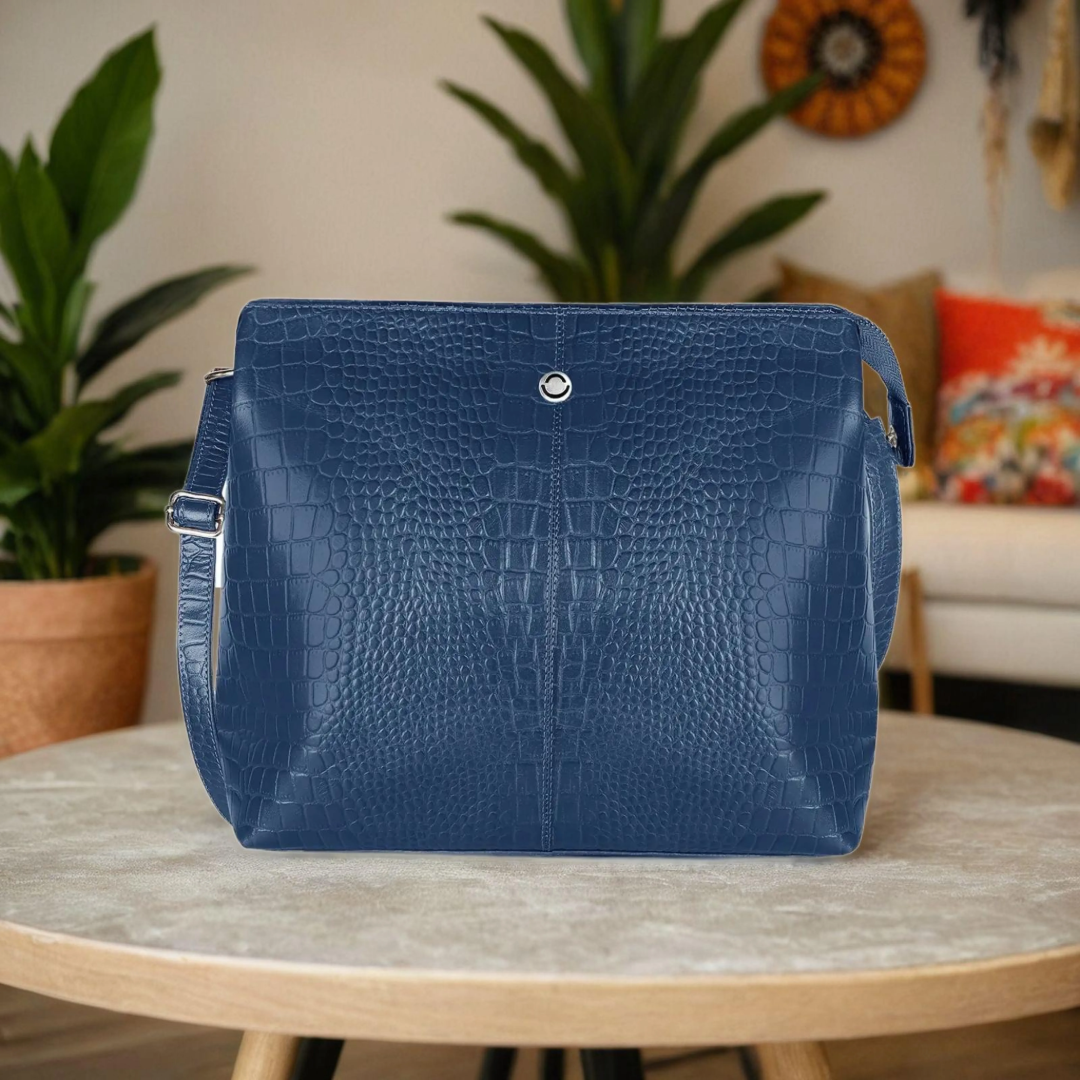 Omax Unique Design Blue Croco Genuine Leather Tote Handbag for Women FL14