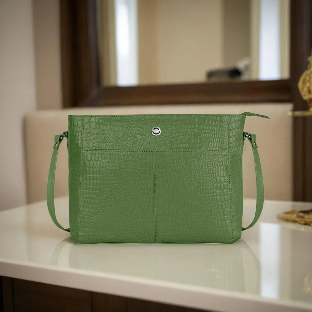 Omax Beige Genuine Leather Croco Stylish Shoulder, Laptop Handbag for Women LTHRL3