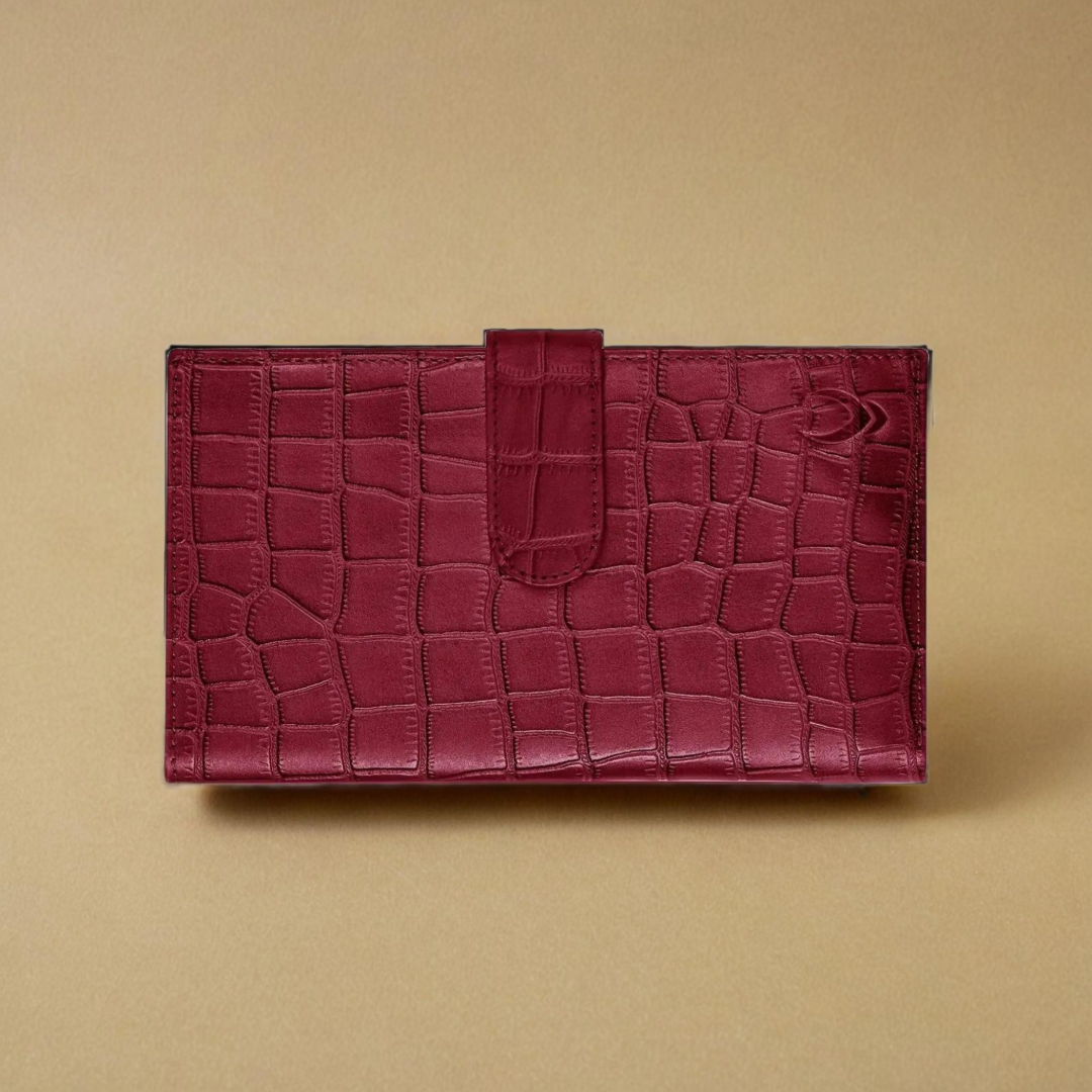 Boshek Maroon Croco Genuine Leather Clutch - FWL101