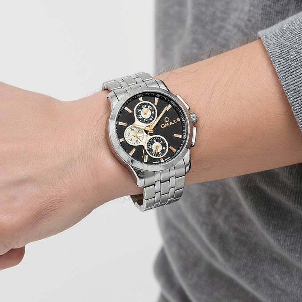 Omax Black Multifunction Silver Stainless Steel Mens Watch MG19P26I