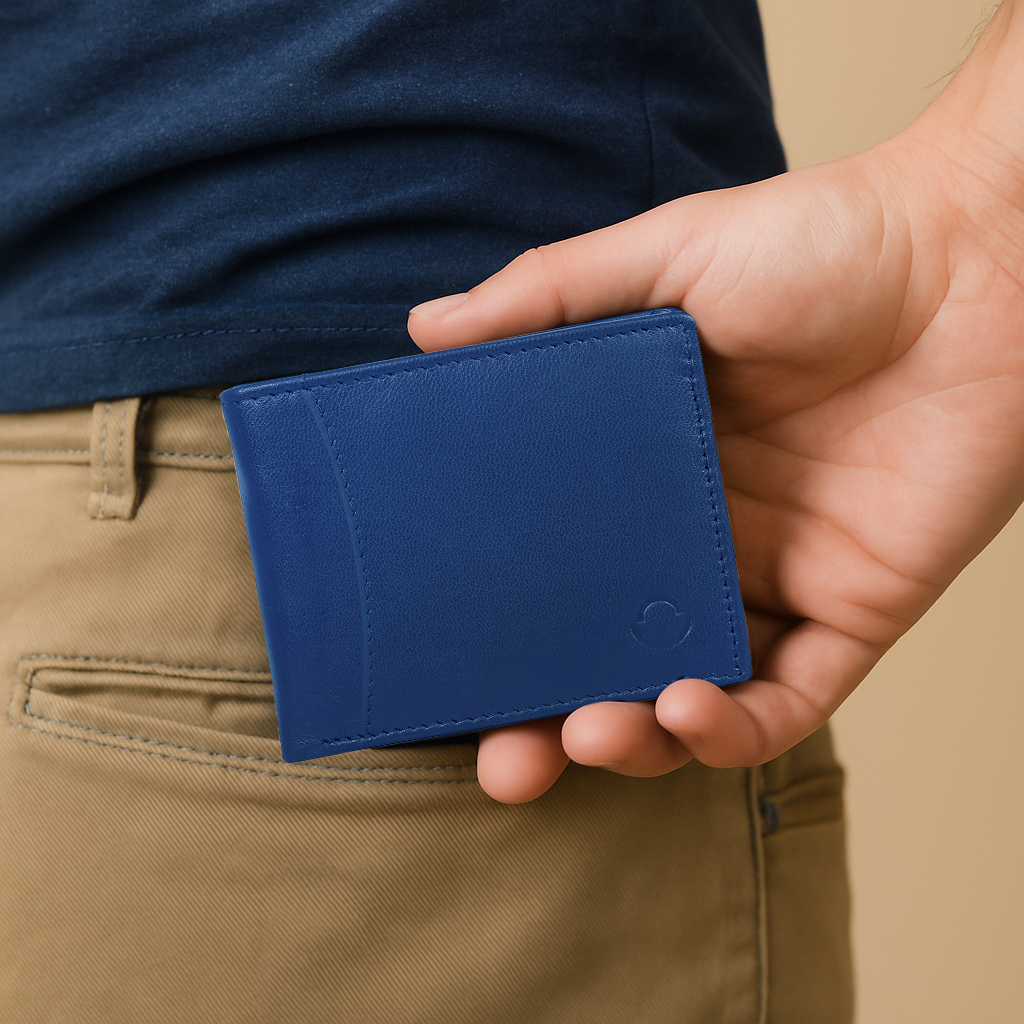 OMAX LTWL10 Blue Jumbo Multi Flap Softy Geniune Leather Men's Wallet