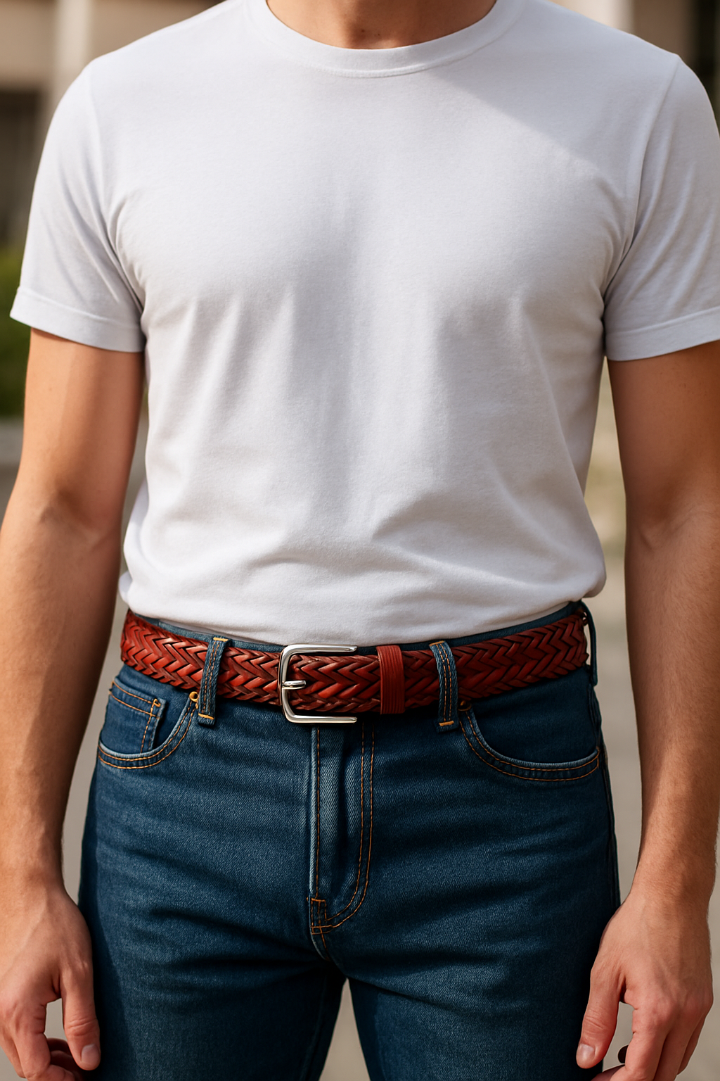 Omax Tan Genuine Leather Premium Braided Belts for men BLTBTL025