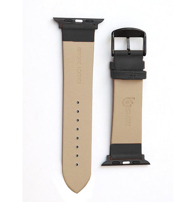 Boshek Grey Genuine Leather Watch Strap. Black Stainless Steel Buckle Self Changeable FS308-GY-42-B