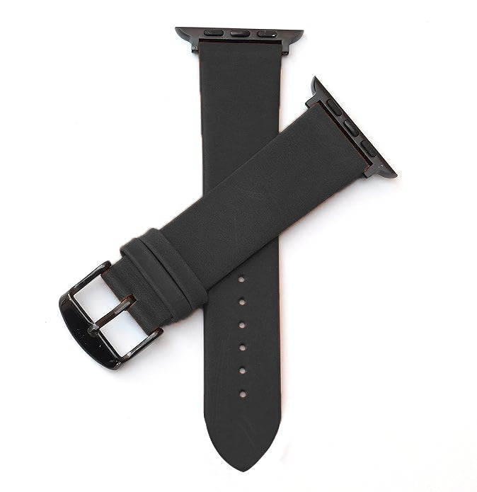 Boshek Grey Genuine Leather Watch Strap. Black Stainless Steel Buckle Self Changeable FS308-GY-42-B