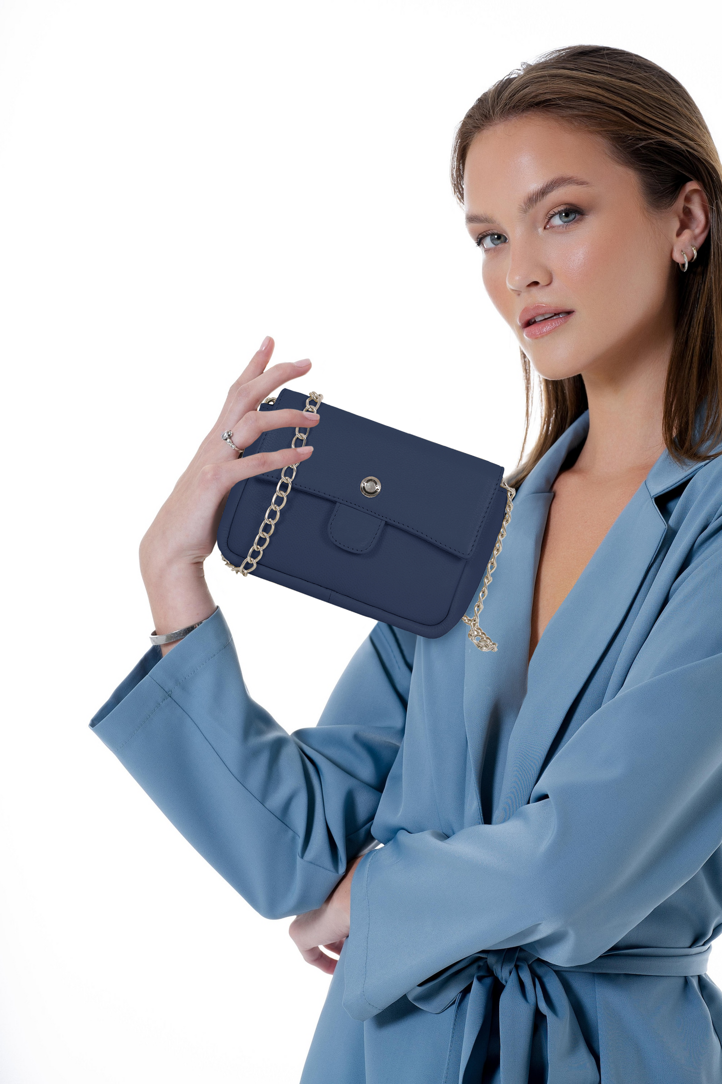 Omax Blue Genuine Leather Women Fashion Mini Shoulder Bag FL53