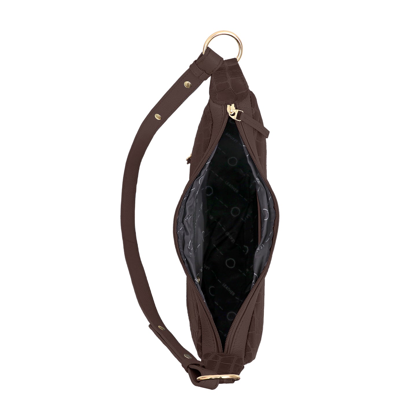 Omax Brown Halfmoon Design Genuine Leather Sling Bag LTHRL5