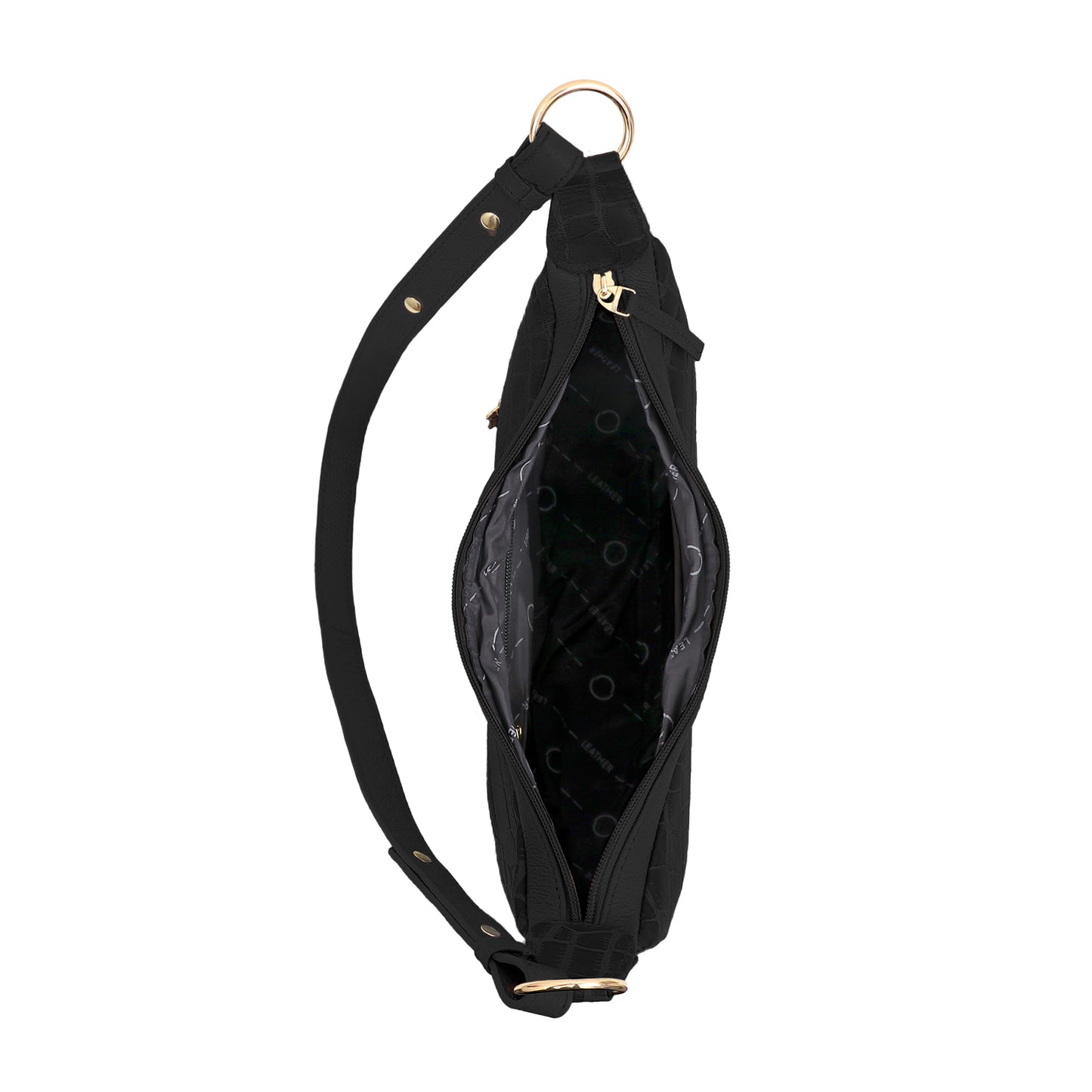 Omax Black Halfmoon Design Genuine Leather Sling Bag LTHRL5