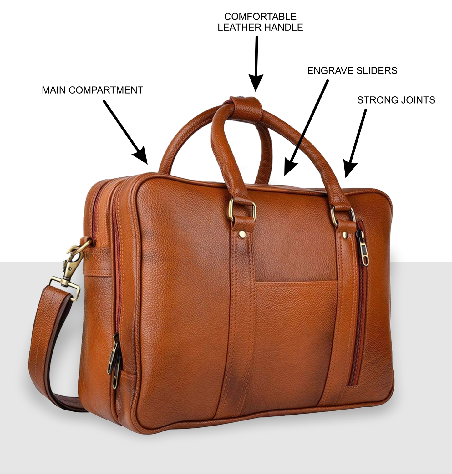 Omax Tan Color Genuine Leather Double Compartment Messenger Laptop Bag LTHR03