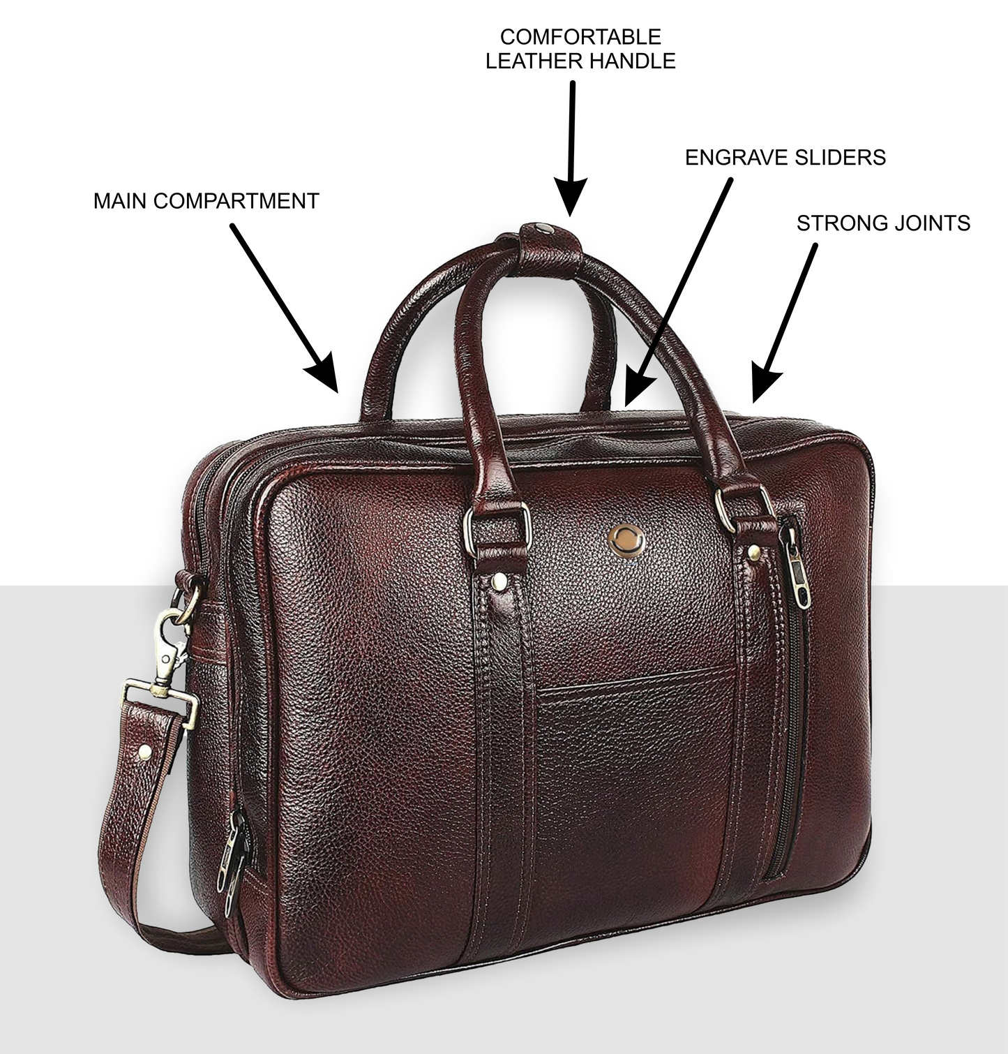 Omax Brown Color Genuine Leather Double Compartment Messenger Laptop Bag LTHR03