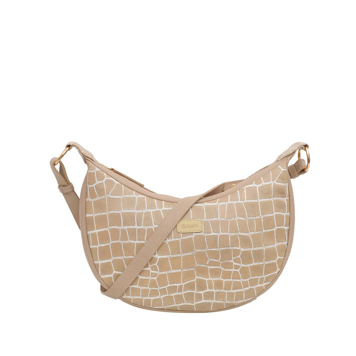 Omax Beige Halfmoon Design Genuine Leather Sling Bag
