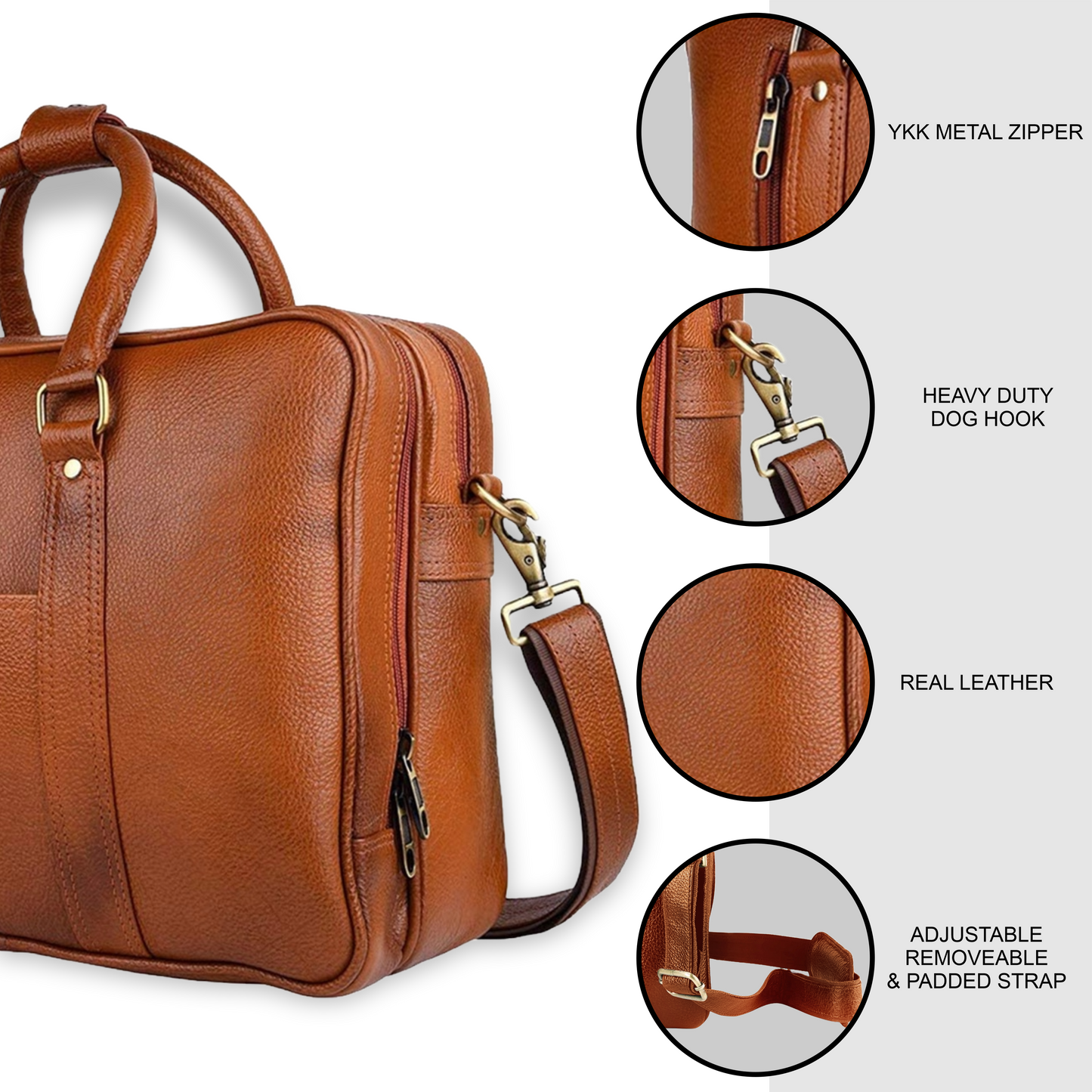 Omax Tan Color Genuine Leather Double Compartment Messenger Laptop Bag LTHR03
