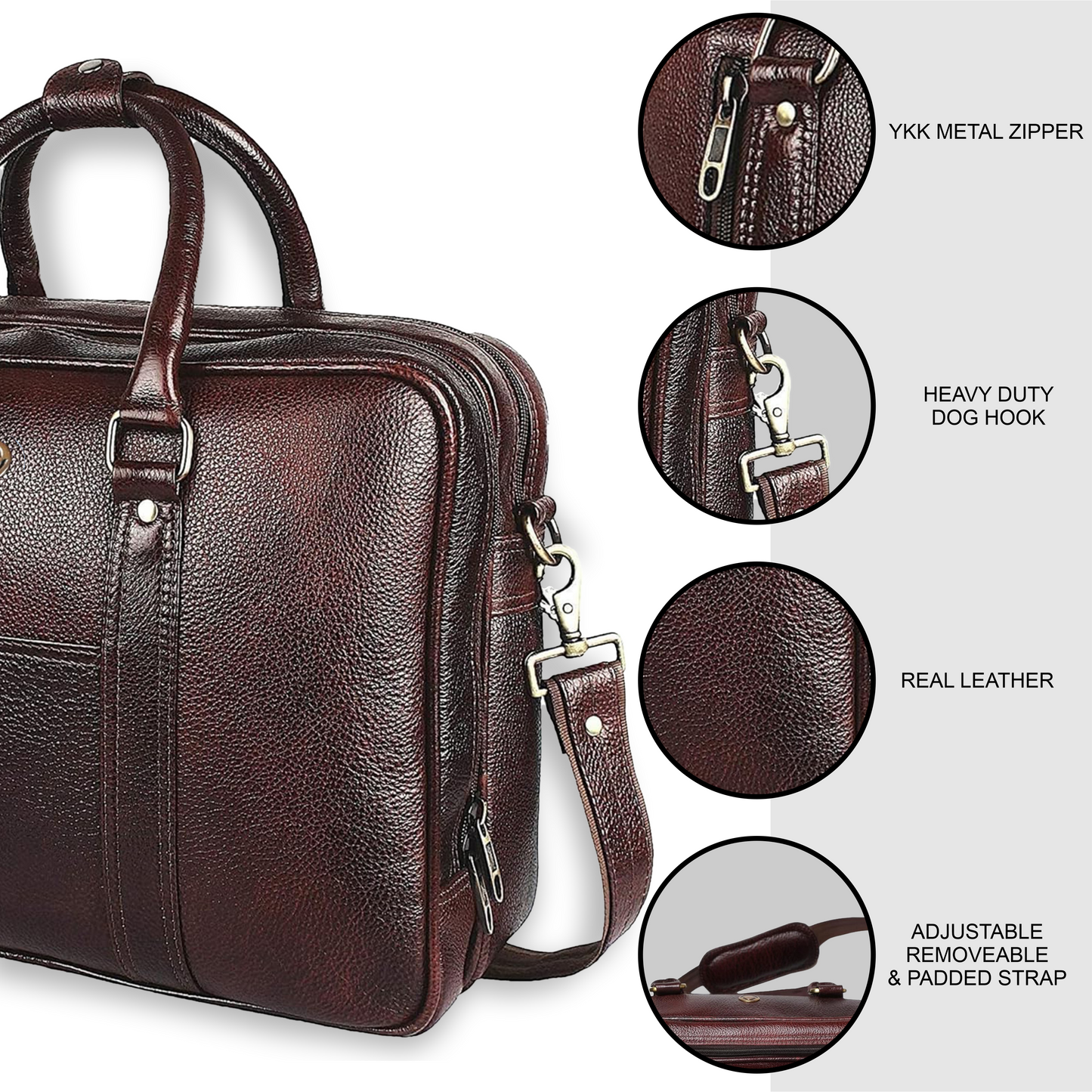 Omax Brown Color Genuine Leather Double Compartment Messenger Laptop Bag LTHR03